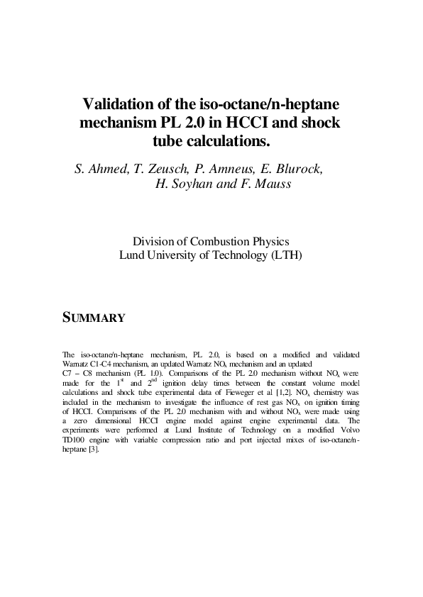 (PDF) Validation of the iso-octane/n-heptane mechanism PL 2.0 in HCCI ...