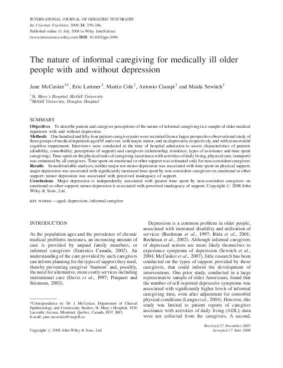 (PDF) The nature of informal caregiving for medically ill older people ...