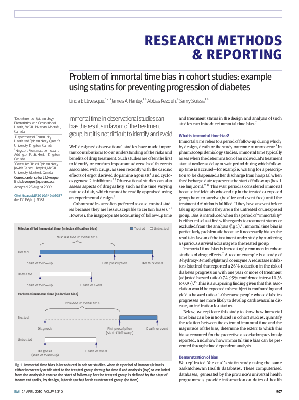 (PDF) Problem of immortal time bias in cohort studies: example using ...