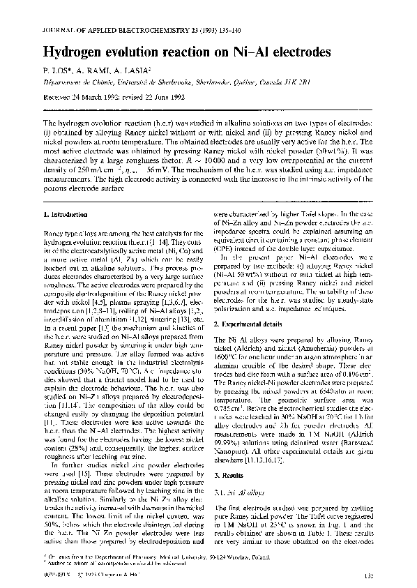 (PDF) Hydrogen evolution reaction on Ni-Al electrodes