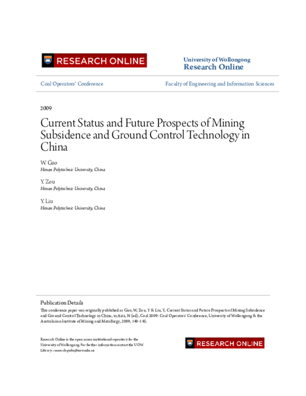 (PDF) Current Status and Future Prospects of Mining Subsidence and ...