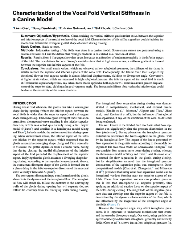 (PDF) Characterization of the Vocal Fold Vertical Stiffness in a Canine ...