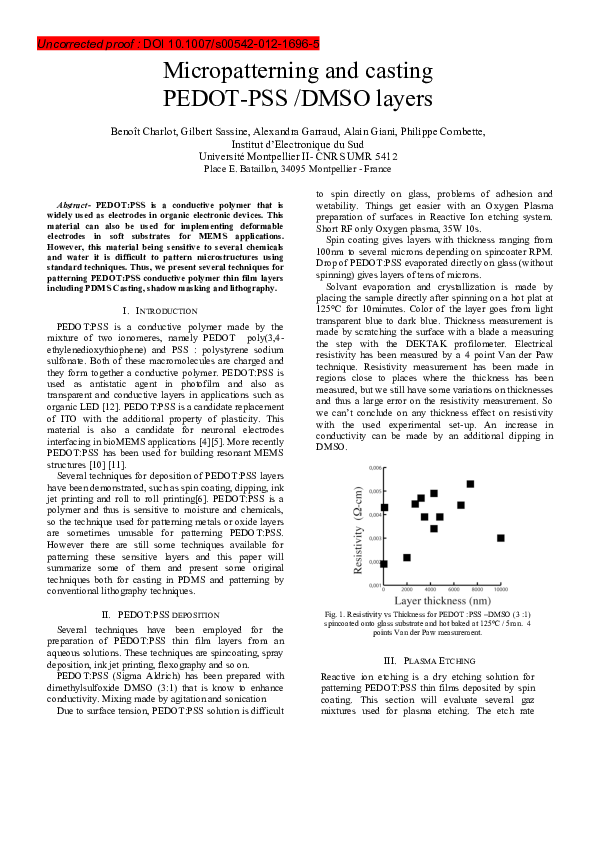 (PDF) Micropatterning and casting PEDOT-PSS/DMSO layers