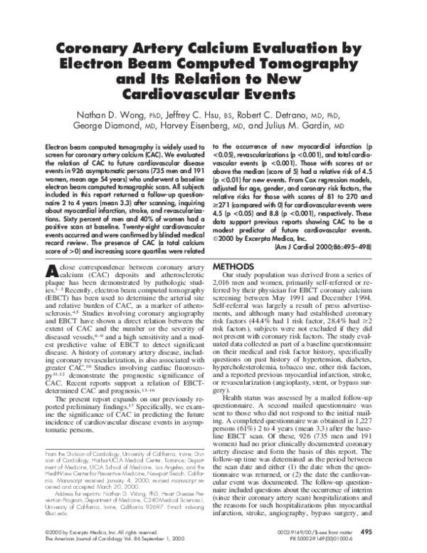 (PDF) Coronary artery calcium evaluation by electron beam computed ...