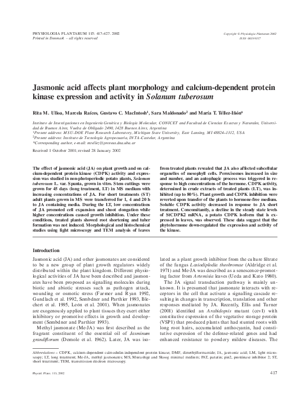 (PDF) Jasmonic acid affects plant morphology and calcium
