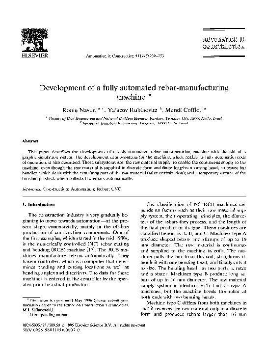 (PDF) Development of a fully automated rebarmanufacturing machine