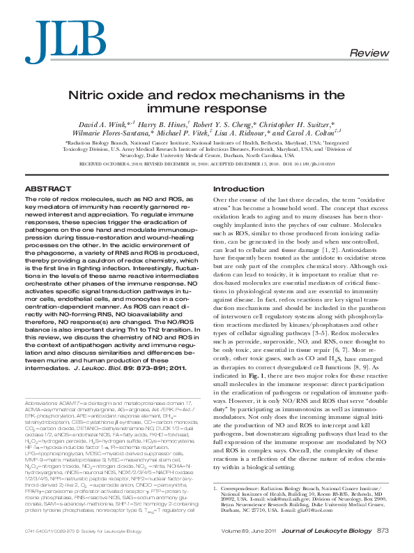 (PDF) Nitric oxide and redox mechanisms in the immune response