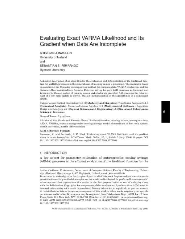 (PDF) Evaluating exact VARMA likelihood and its gradient when data are ...
