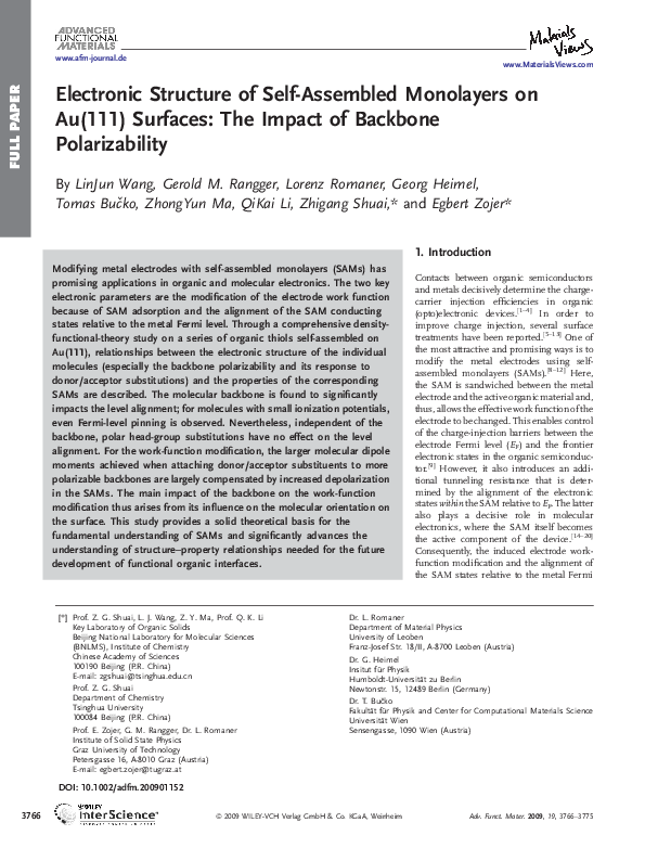 (PDF) Electronic Structure of Self-Assembled Monolayers Modified with ...