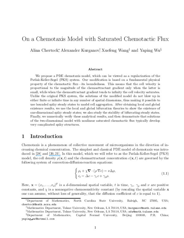(PDF) ON A CHEMOTAXIS MODEL WITH SATURATED CHEMOTACTIC FLUX