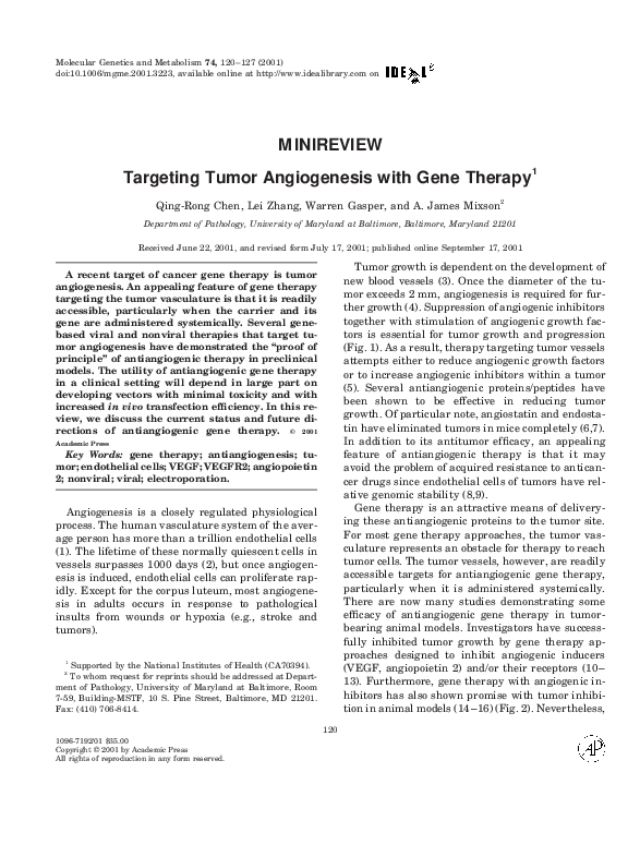(PDF) Targeting Tumor Angiogenesis with Gene Therapy