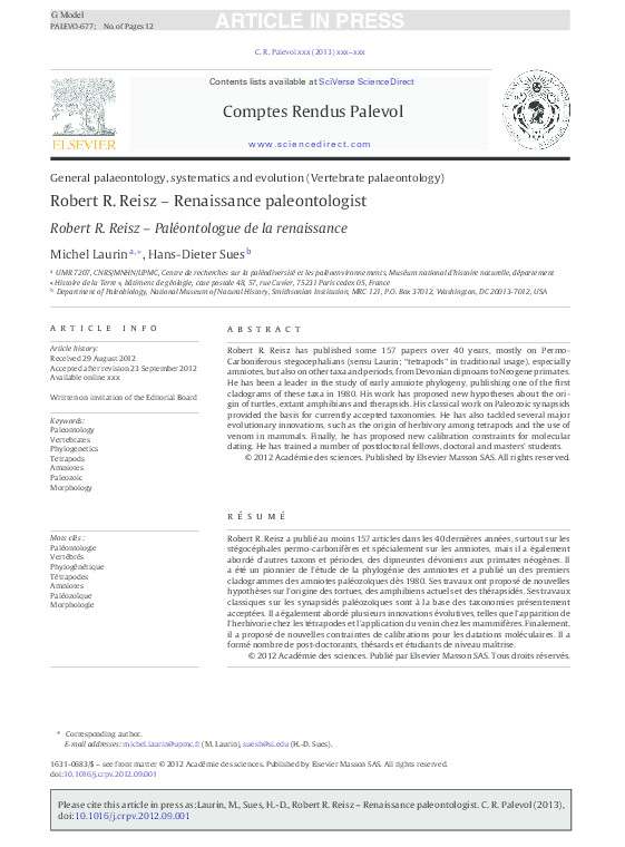 (PDF) A tribute to Robert R. Reisz