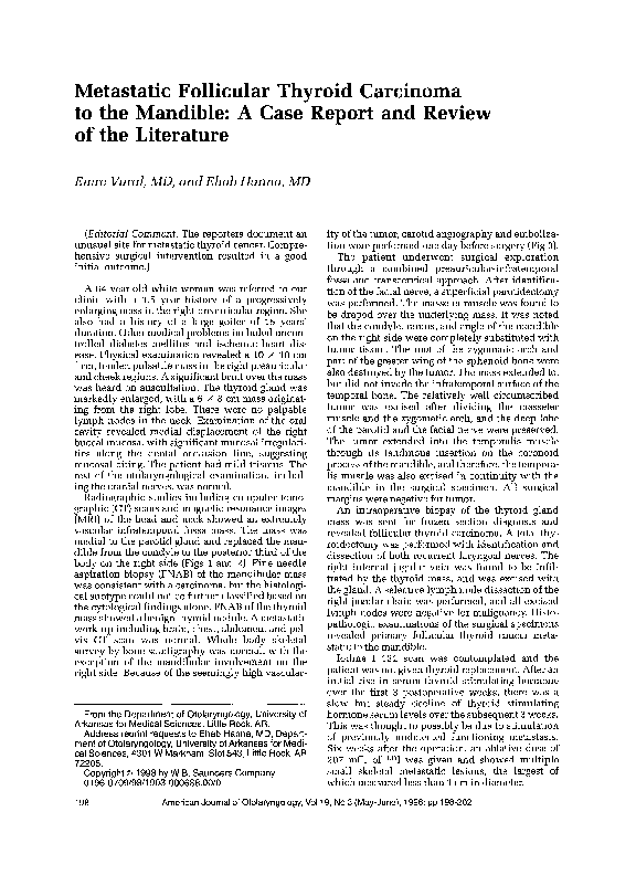 (PDF) Metastatic follicular thyroid carcinoma to the mandible: A case ...
