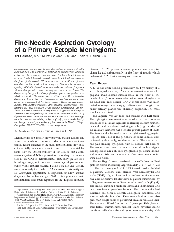 (PDF) Fineneedle aspiration cytology of a primary ectopic meningioma Ehab Hanna Academia.edu