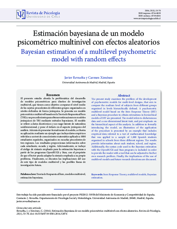 (PDF) Estimación bayesiana de un modelo psicométrico multinivel con ...