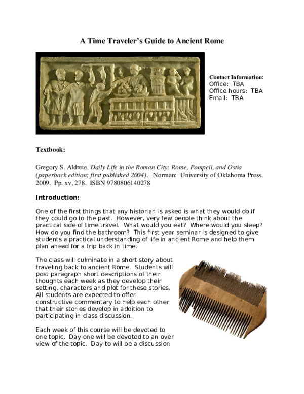 Doc Syllabus A Time Traveler S Guide To Ancient Rome