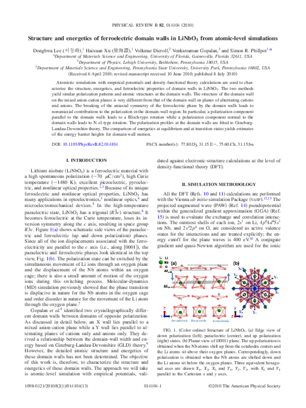 (PDF) Structure and energetics of ferroelectric domain walls in LiNbO ...