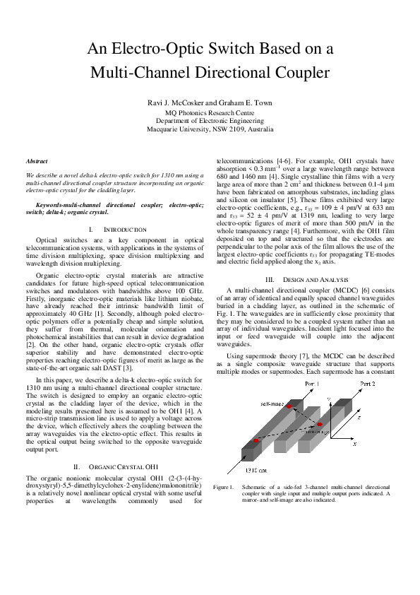(PDF) An electro-optic switch based on a multi-channel directional coupler