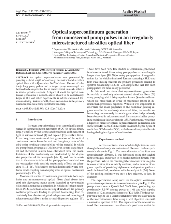 (PDF) Optical supercontinuum generation from nanosecond pump pulses in ...