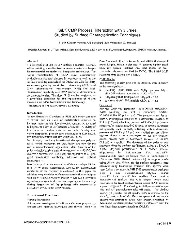 (PDF) SiLK CMP process: interaction with slurries studied by surface ...