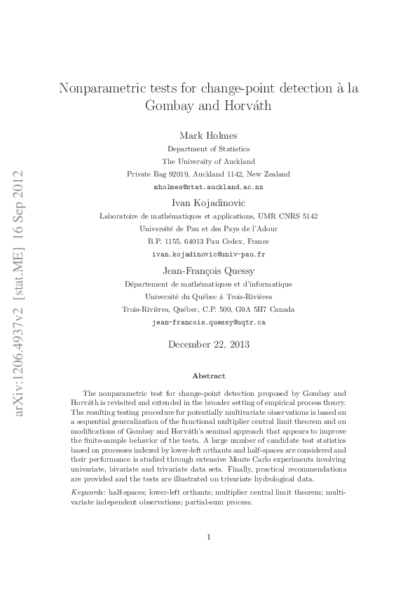 (PDF) Nonparametric tests for change-point detection à la Gombay and ...