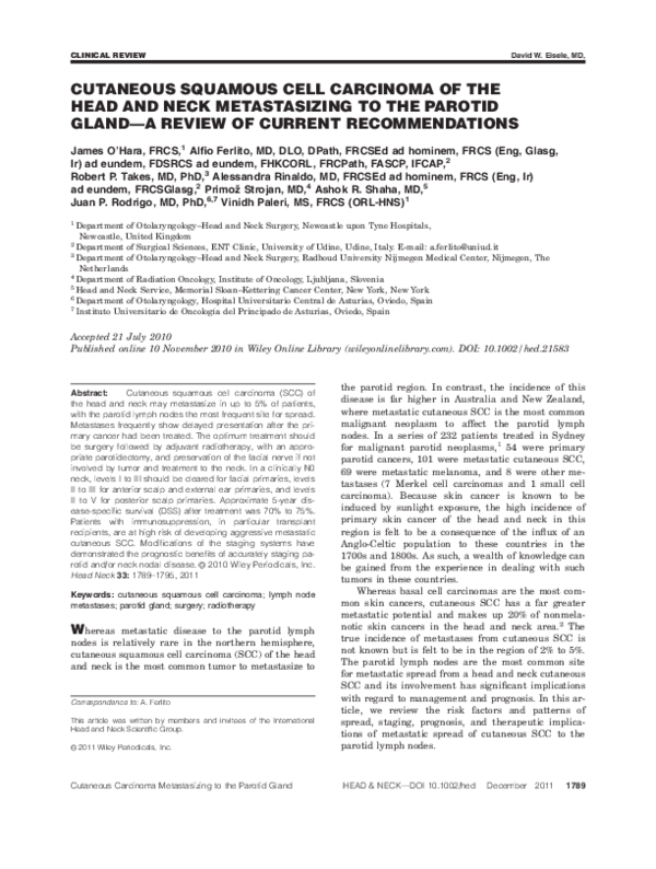 (PDF) Cutaneous squamous cell carcinoma of the head and neck ...