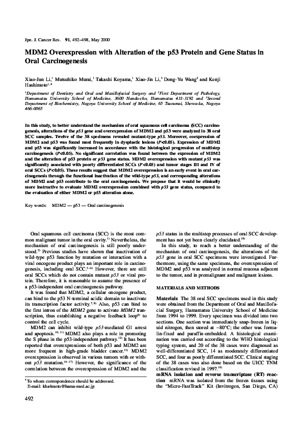 (PDF) MDM2 Overexpression with Alteration of the p53 Protein and Gene ...