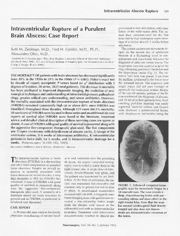 (PDF) Intraventricular Rupture of a Purulent Brain Abscess: Case Report