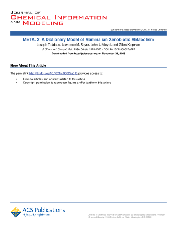 (PDF) META. 2. A Dictionary Model of Mammalian Xenobiotic Metabolism