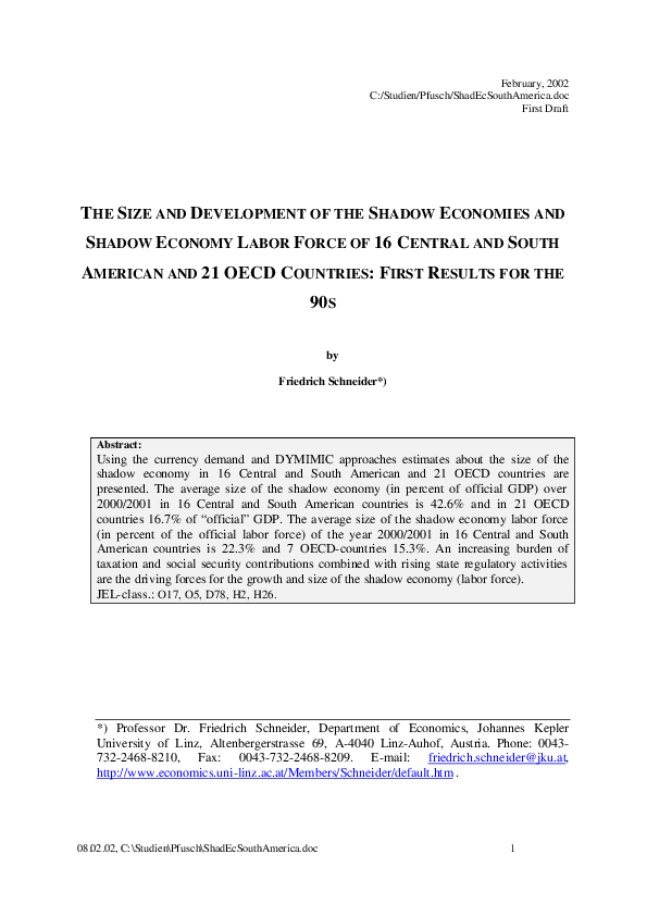 (PDF) The Size and Development of the Shadow Economies and Shadow ...