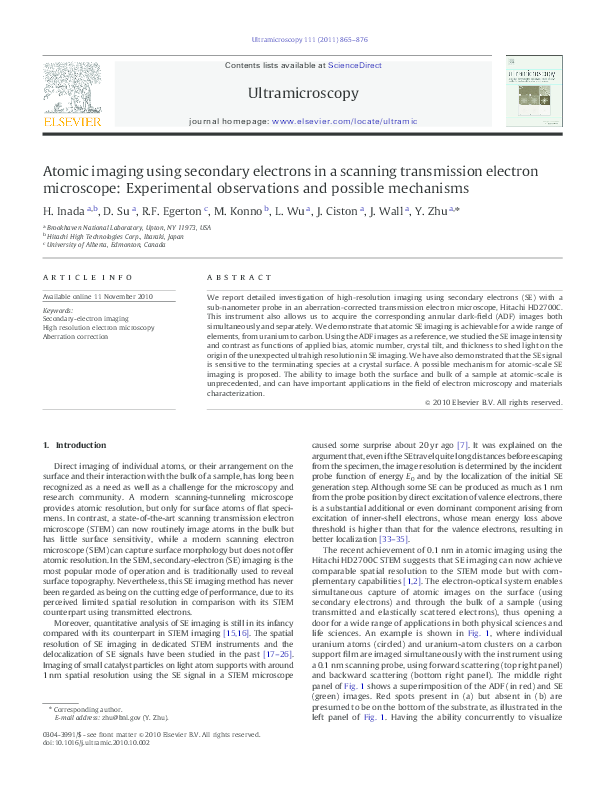 (PDF) Atomic Resolved Secondary Electron Imaging with an Aberration ...