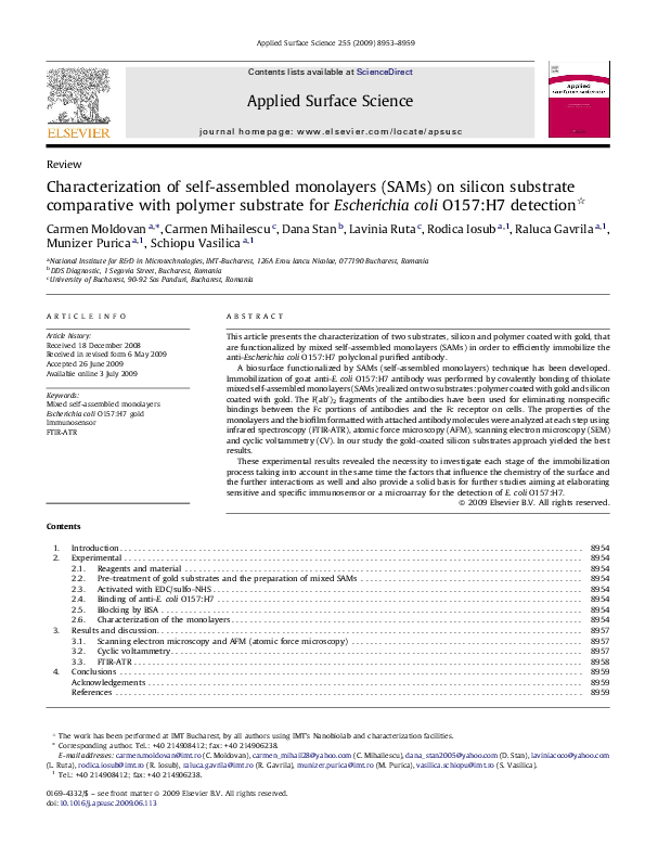 (PDF) Characterization of self-assembled monolayers (SAMs) on silicon ...