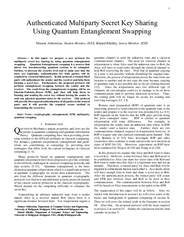 (PDF) Authenticated multiparty secret key sharing using quantum ...