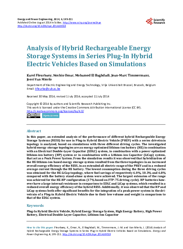(PDF) Analysis of Hybrid Rechargeable Energy Storage Systems in Series