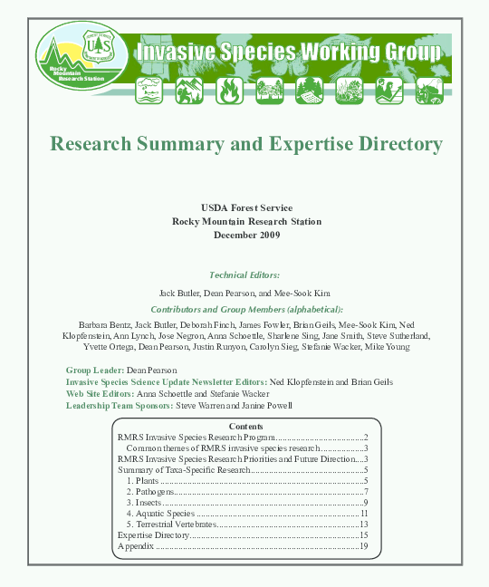 (PDF) Invasive Species Working Group: Research Summary and Expertise ...