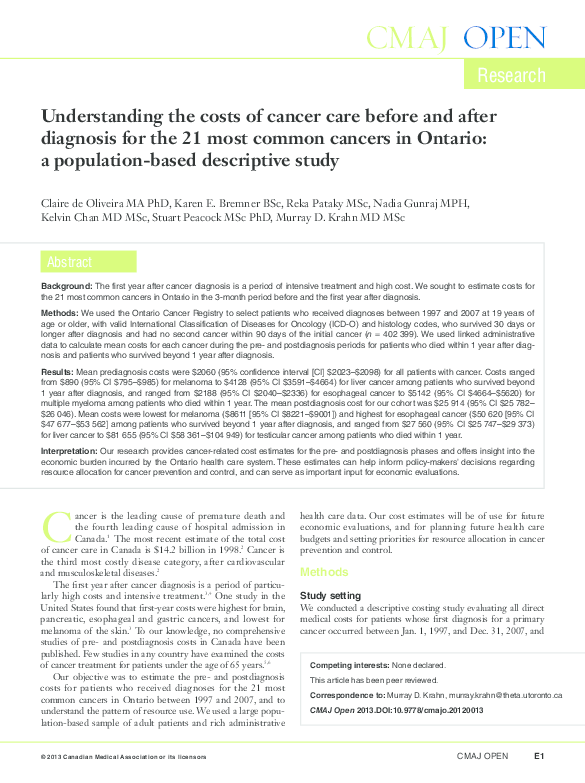 (PDF) Understanding the costs of cancer care before and after diagnosis ...