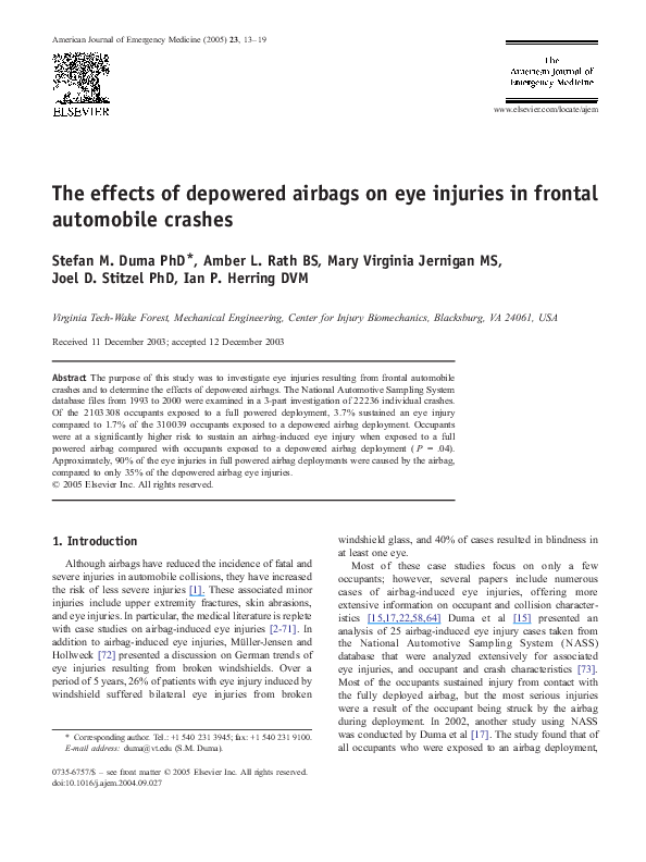 (PDF) The effects of depowered airbags on eye injuries in frontal