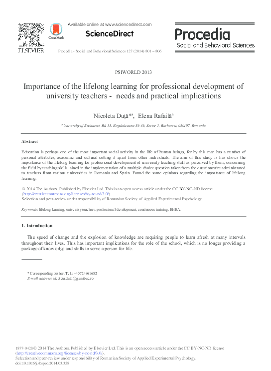 (PDF) Importance of the Lifelong Learning for Professional Development ...