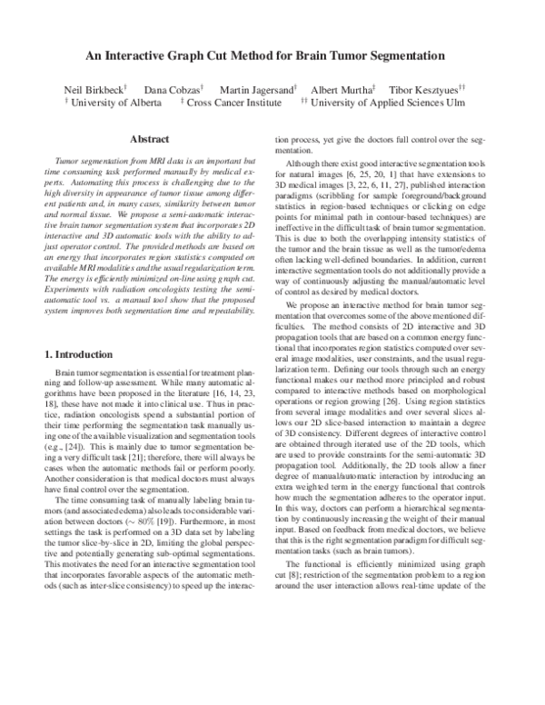 (PDF) An interactive graph cut method for brain tumor segmentation