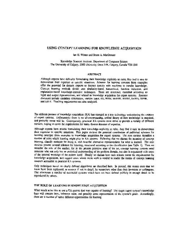 (PDF) Using concept learning for knowledge acquisition