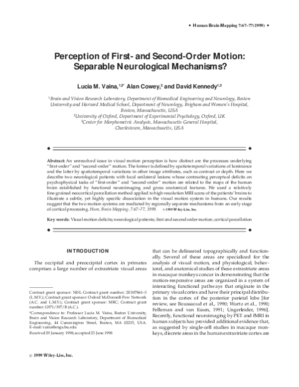 (PDF) Perception of first‐ and second‐order motion: Separable ...
