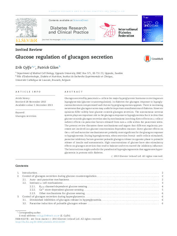 (PDF) Glucose regulation of glucagon secretion