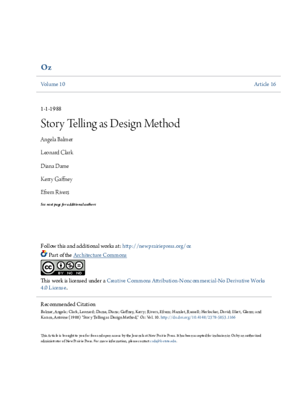 (PDF) Story Telling as Design Method: The Use of Scenario Modeling to ...