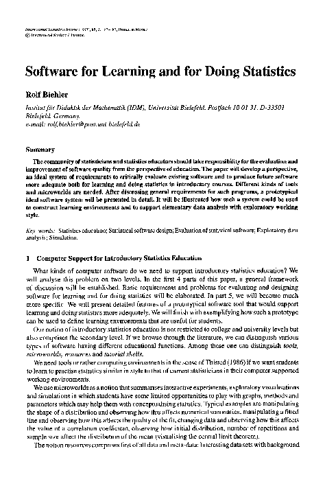 (PDF) Software for Learning and for Doing Statistics