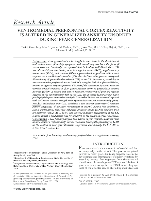 (PDF) Ventromedial Prefrontal Cortex Reactivity is Altered in ...