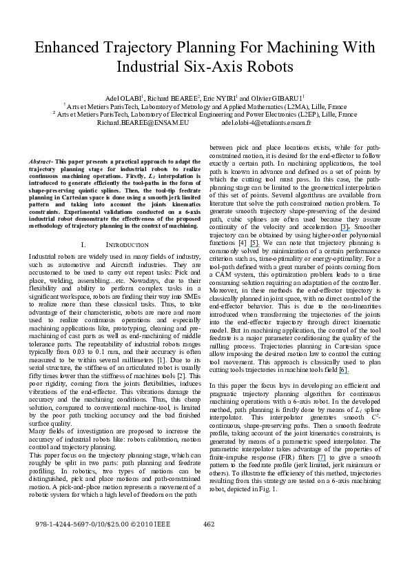 (PDF) Enhanced trajectory planning for machining with industrial six ...