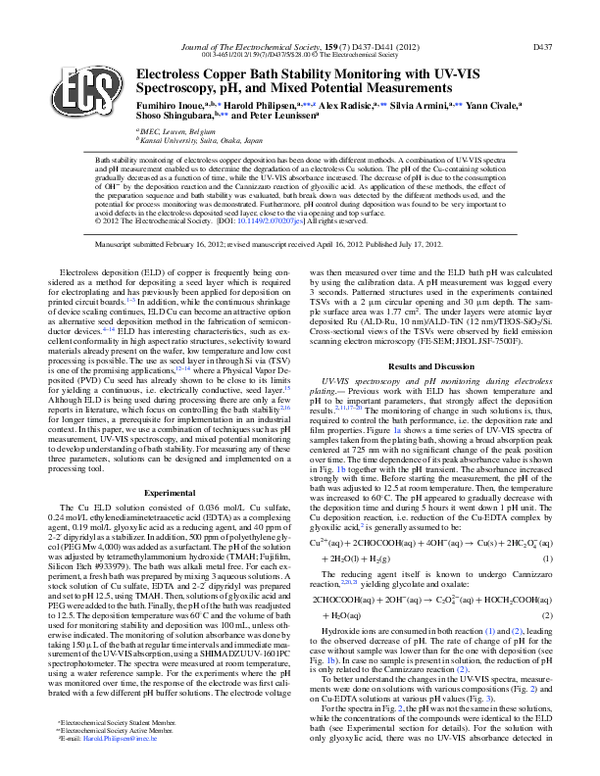 (PDF) Electroless Copper Bath Stability Monitoring with UV-VIS ...