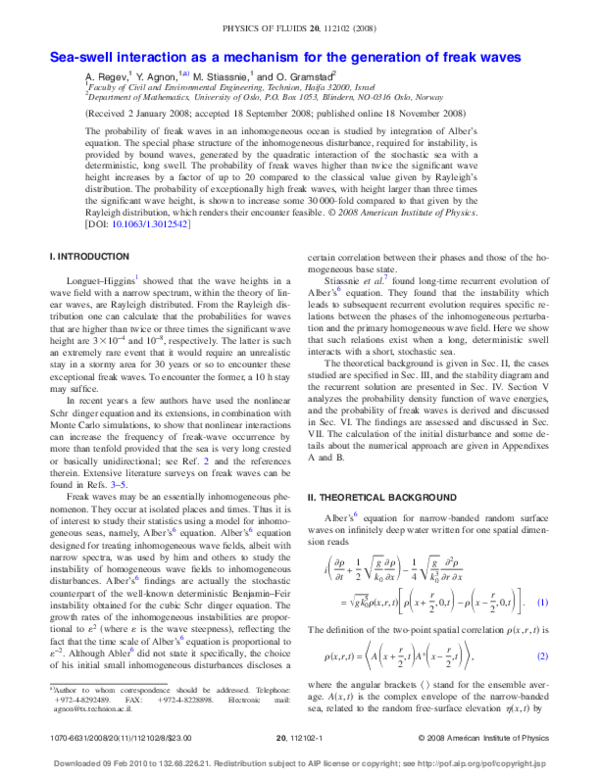 (PDF) Sea-swell interaction as a mechanism for the generation of freak ...