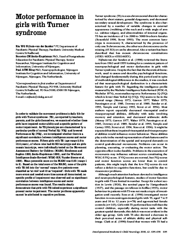 (PDF) Motor performance in girls with Turner syndrome Maria Nijhuis