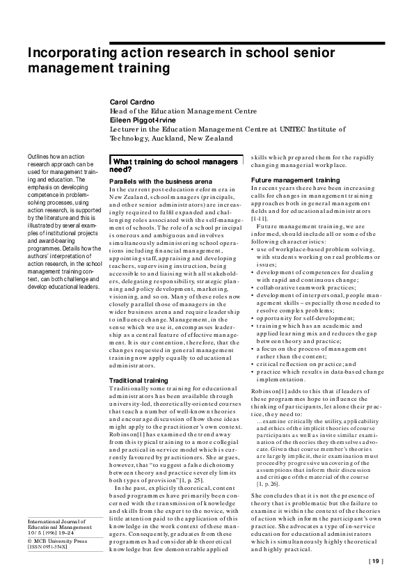 (PDF) Incorporating action research in school senior management training